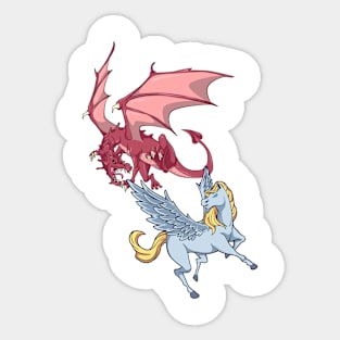 Animals of mythology - Dragon vs Pegasus Sticker